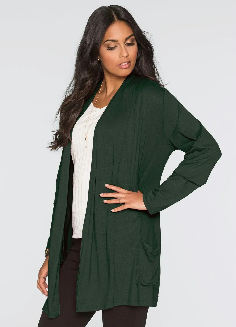 bonprix - Cardigan Alongado com Bolsos Verde