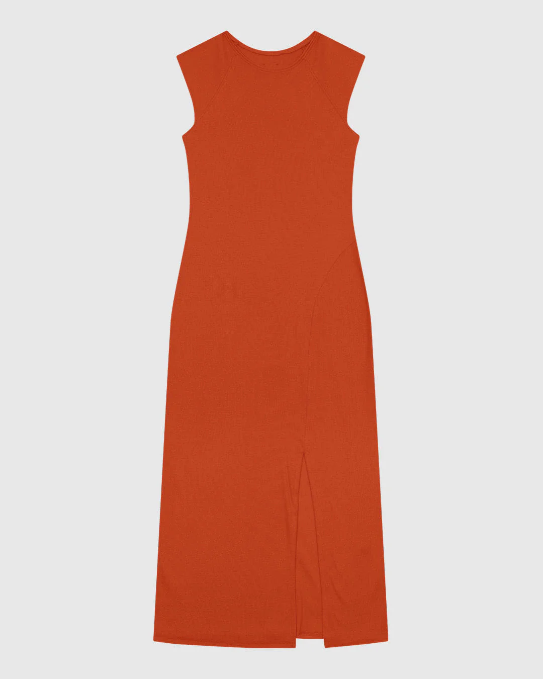 Vestido Midi Feminino Reto Sem Manga Fenda Frontal Em Ribana - ENFIM
