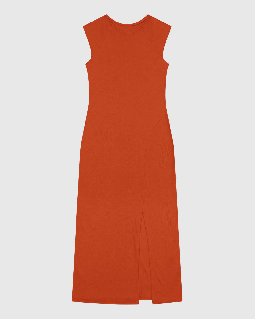 Vestido Midi Feminino Reto Sem Manga Fenda Frontal Em Ribana - ENFIM
