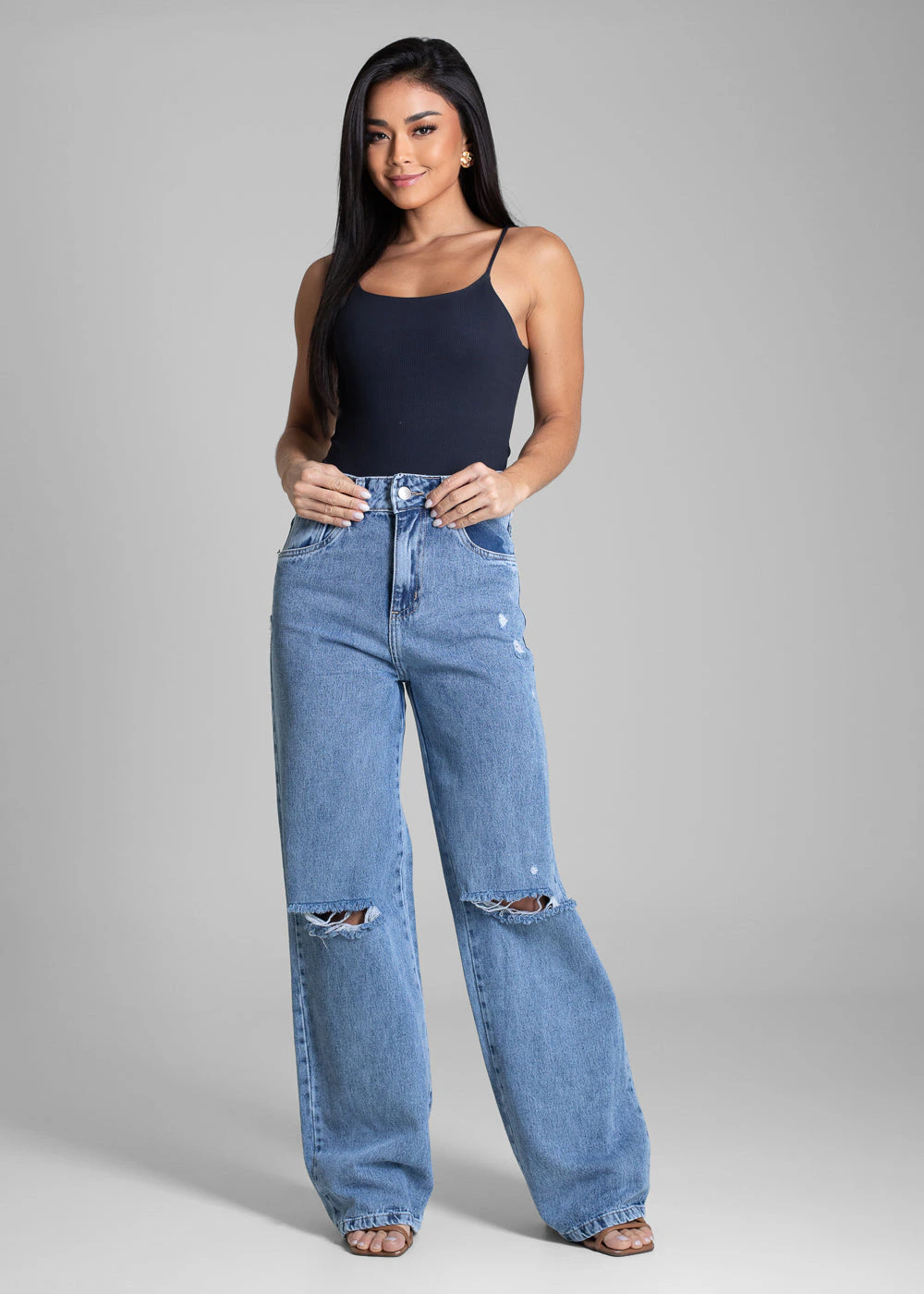Calça Jeans Sawary Wide Leg Destroyed - 282697 AZUL
