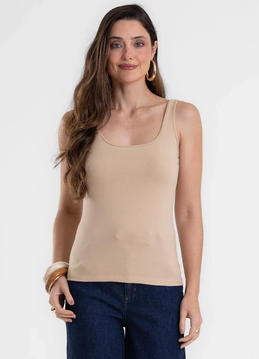Rovitex - Blusa de Alça Feminina Justa em Cotton Bege
