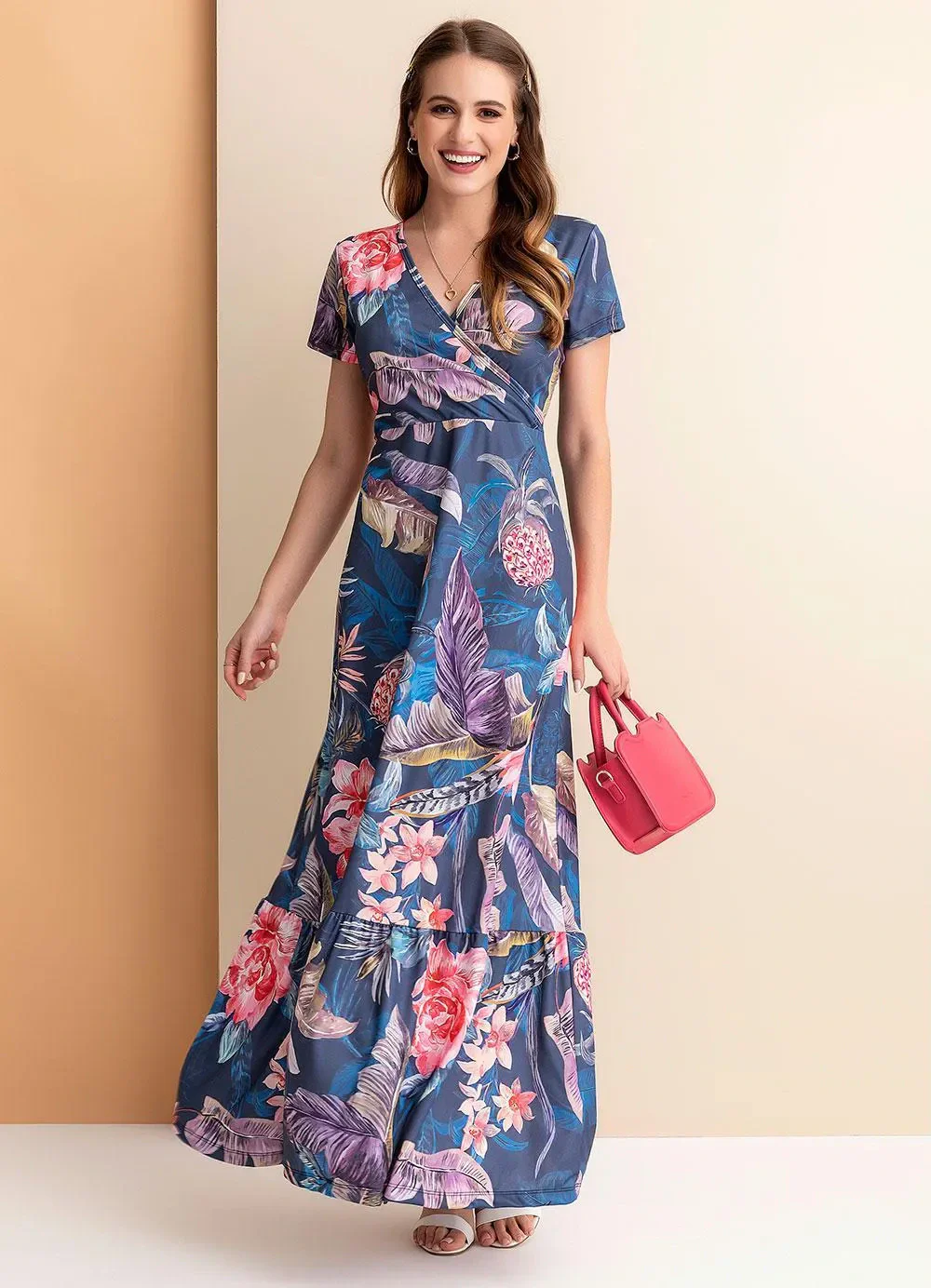 Rosalie - Vestido Folhas MarinhoCom Babado