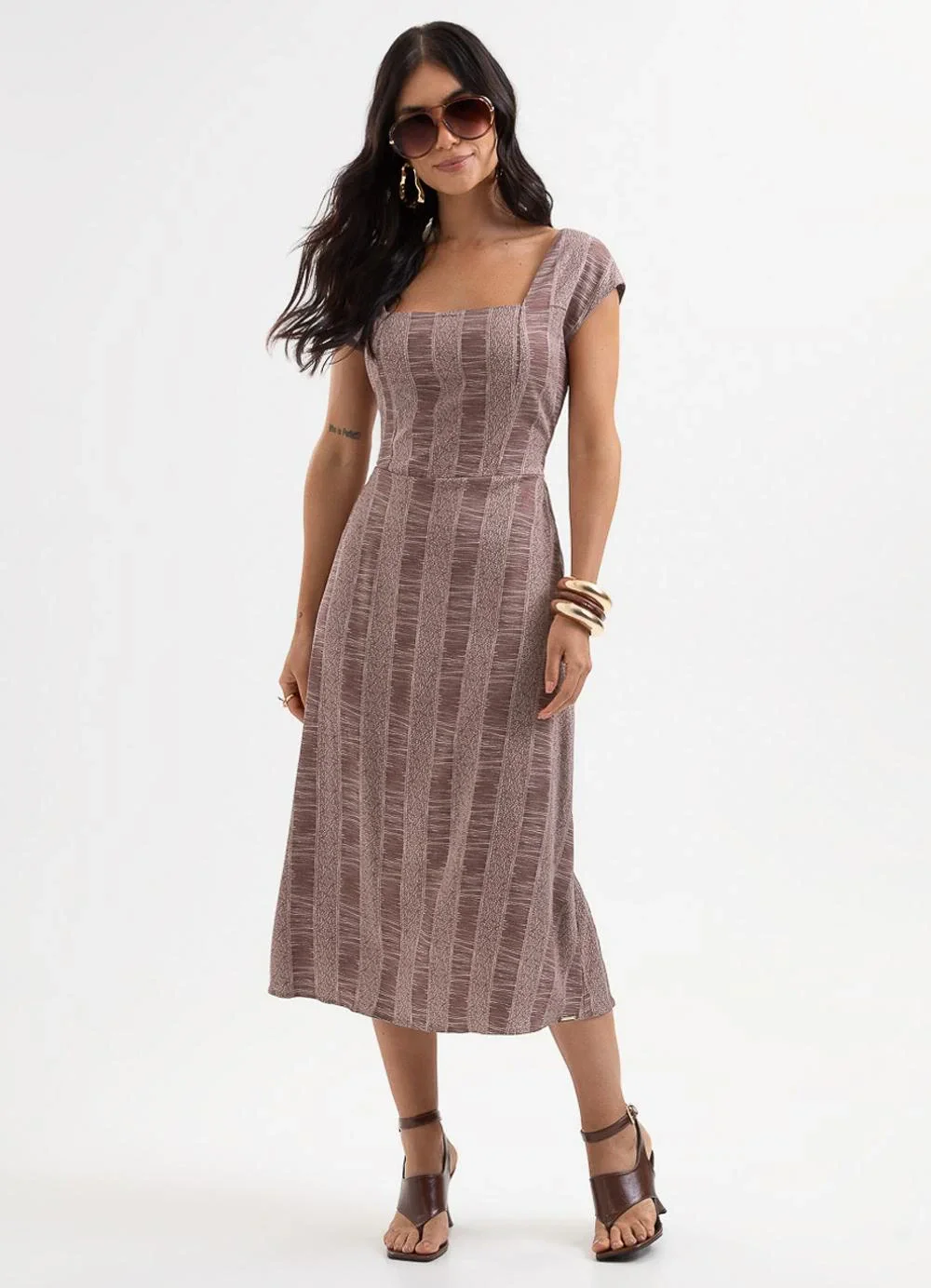 Cativa - Vestido Midi em Viscose Marrom