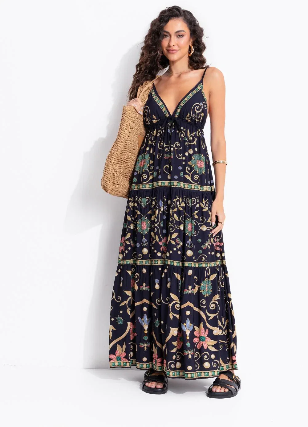 Farm - Vestido Longo Petra Preto