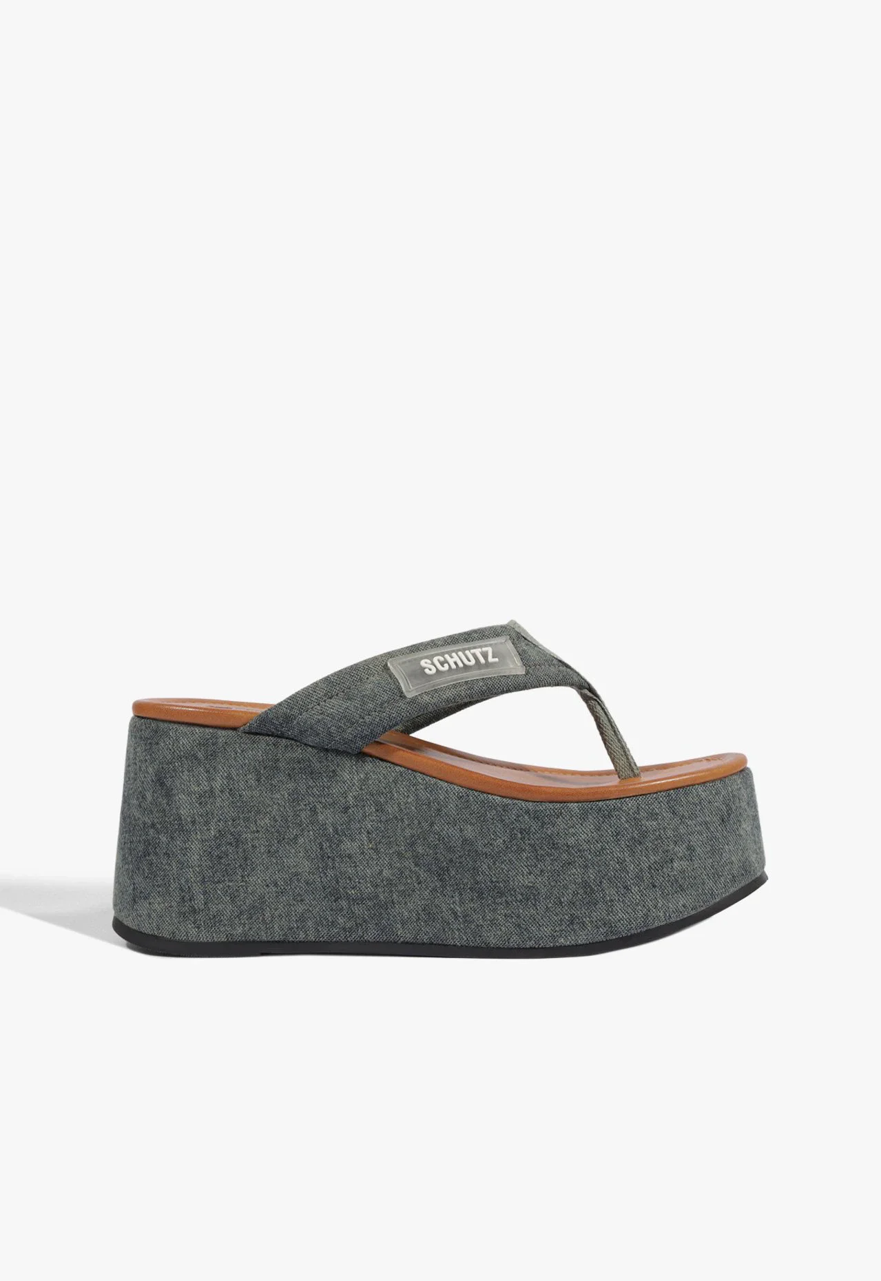 Tamanco Plataforma Bico Redondo Denim