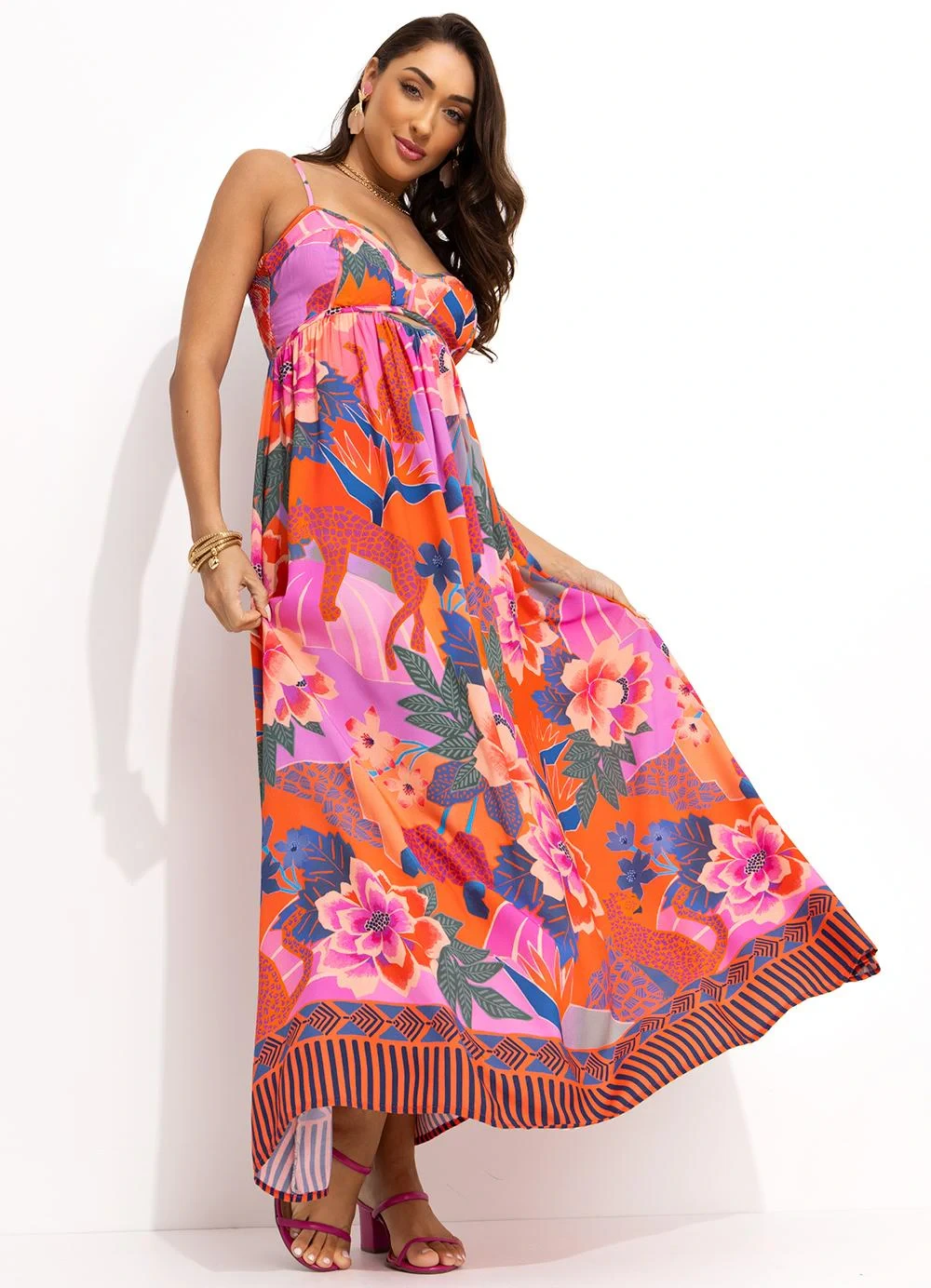Farm - Vestido Cropped Floresta Florida Rosa