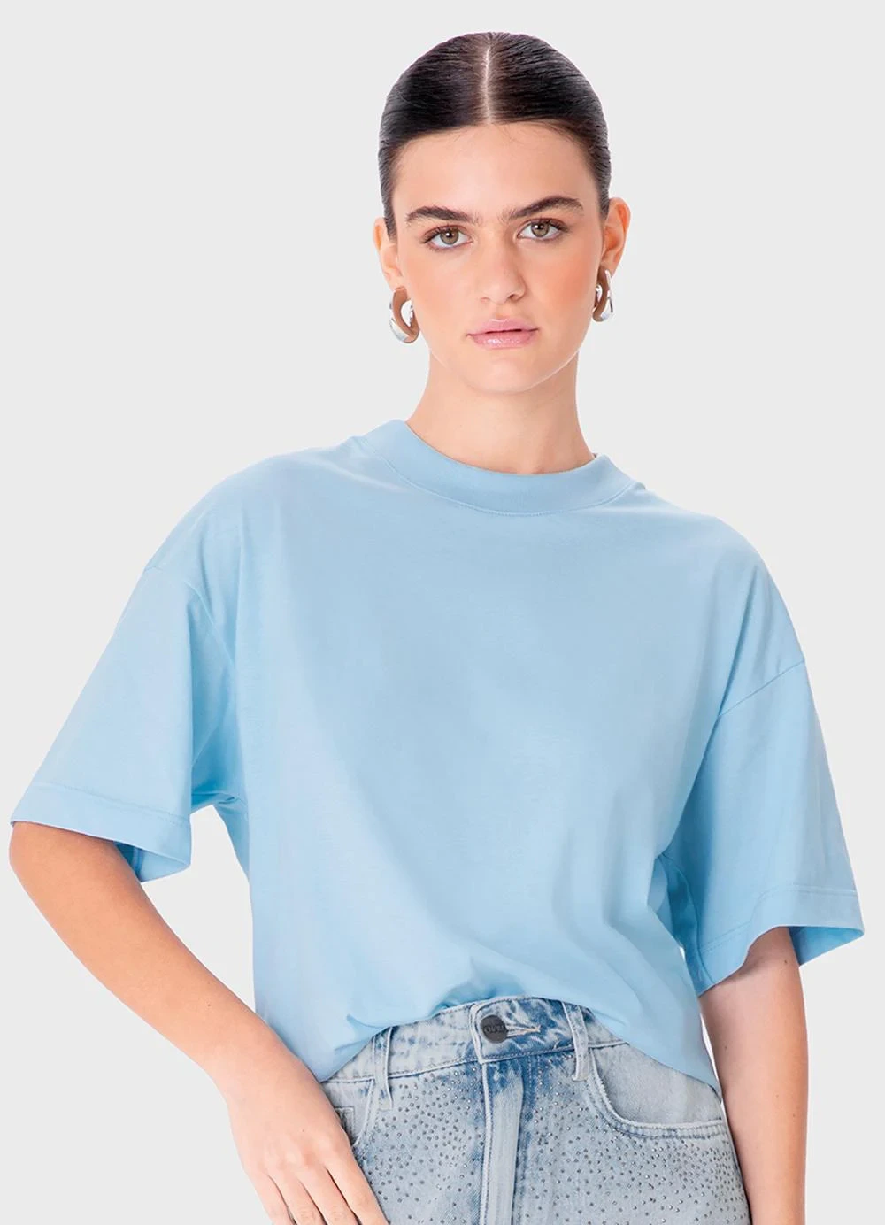 Enfim - Blusa Ampla em Malha Azul Pastel
