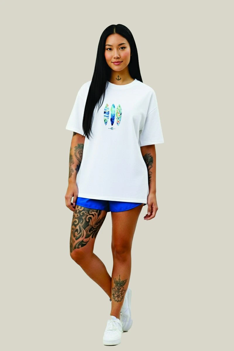 Camiseta Oversized Feminina Branca Algodão Prime Floral Surf WSS