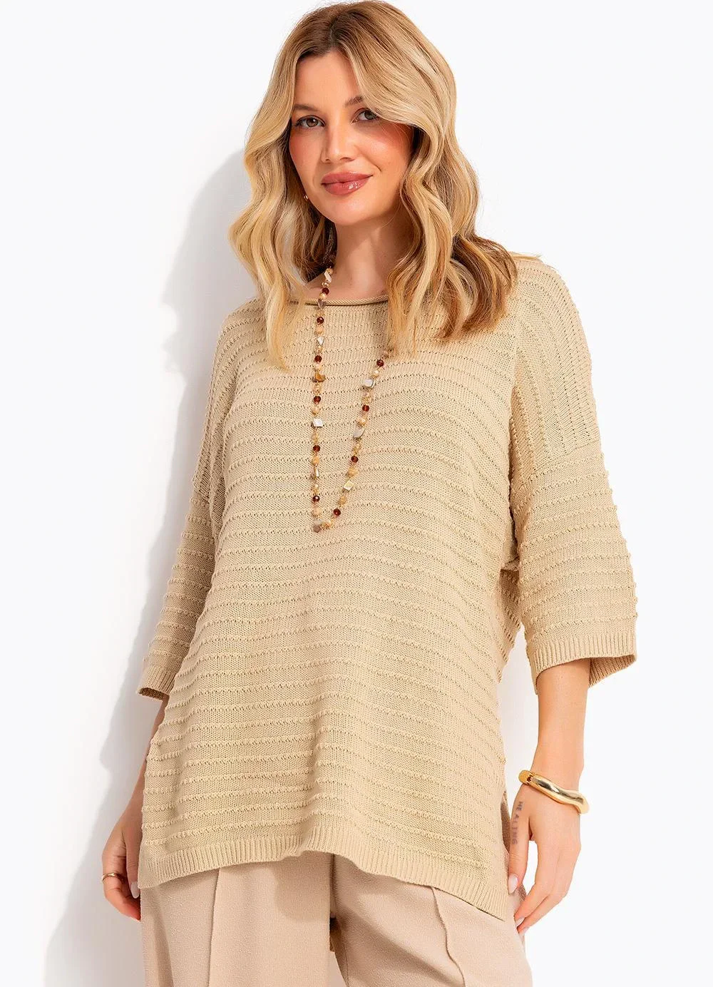 Quintess - Blusa Bege em Tricô