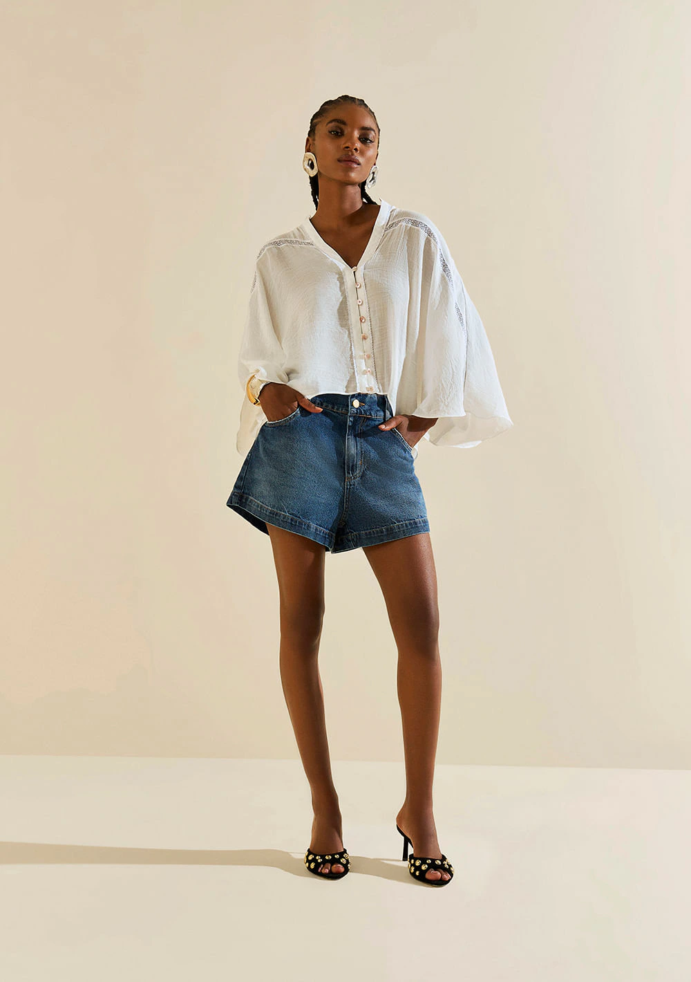 Shorts Morena Rosa Amplo Alta Azul