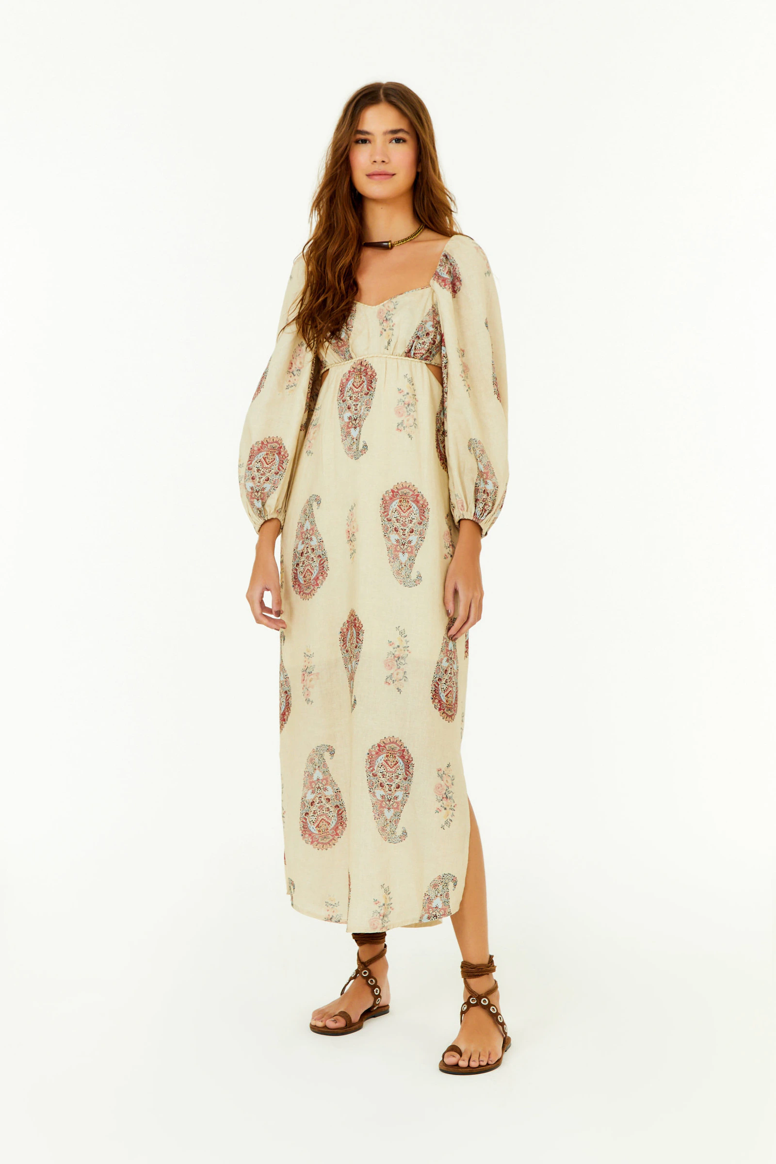 Vestido Midi Linho Estampa Flory