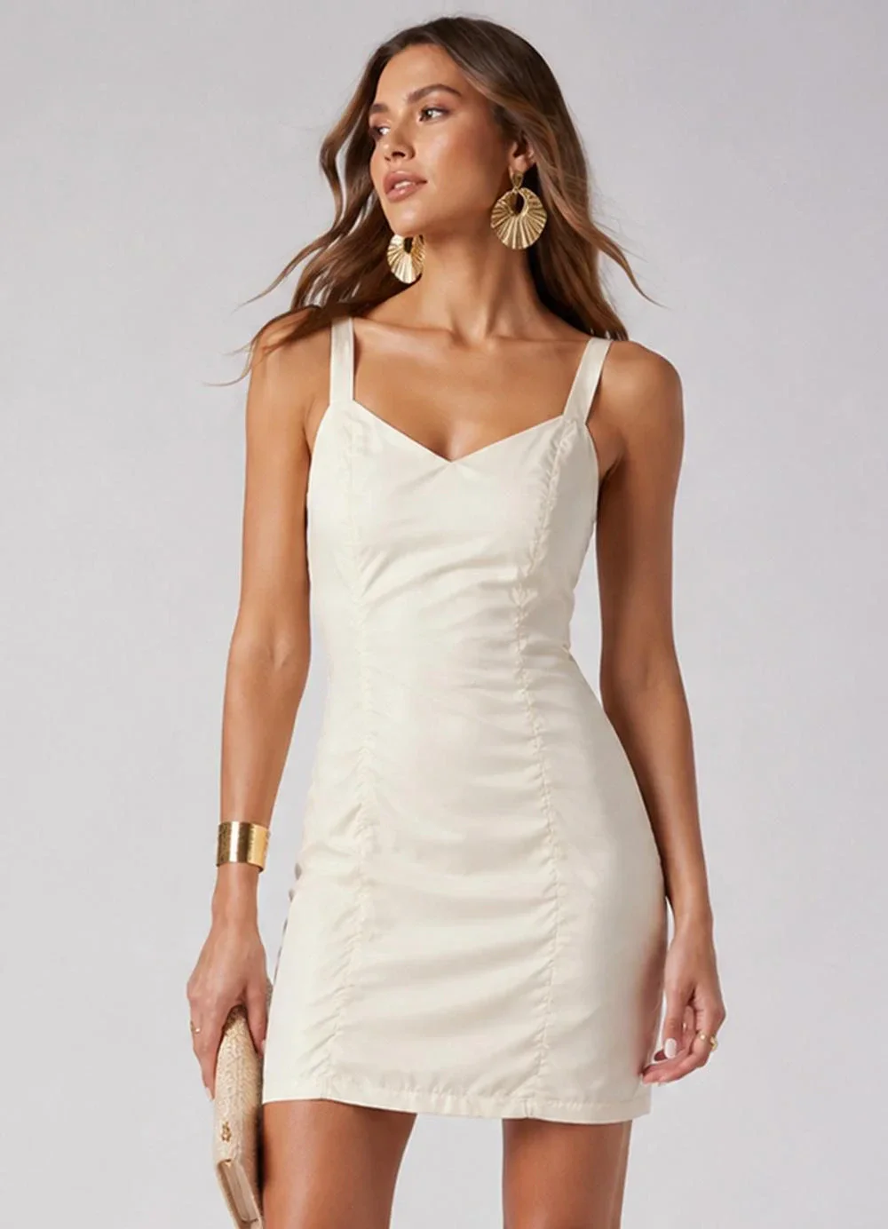 Rovitex - Vestido Curto Feminino de Alça Branco