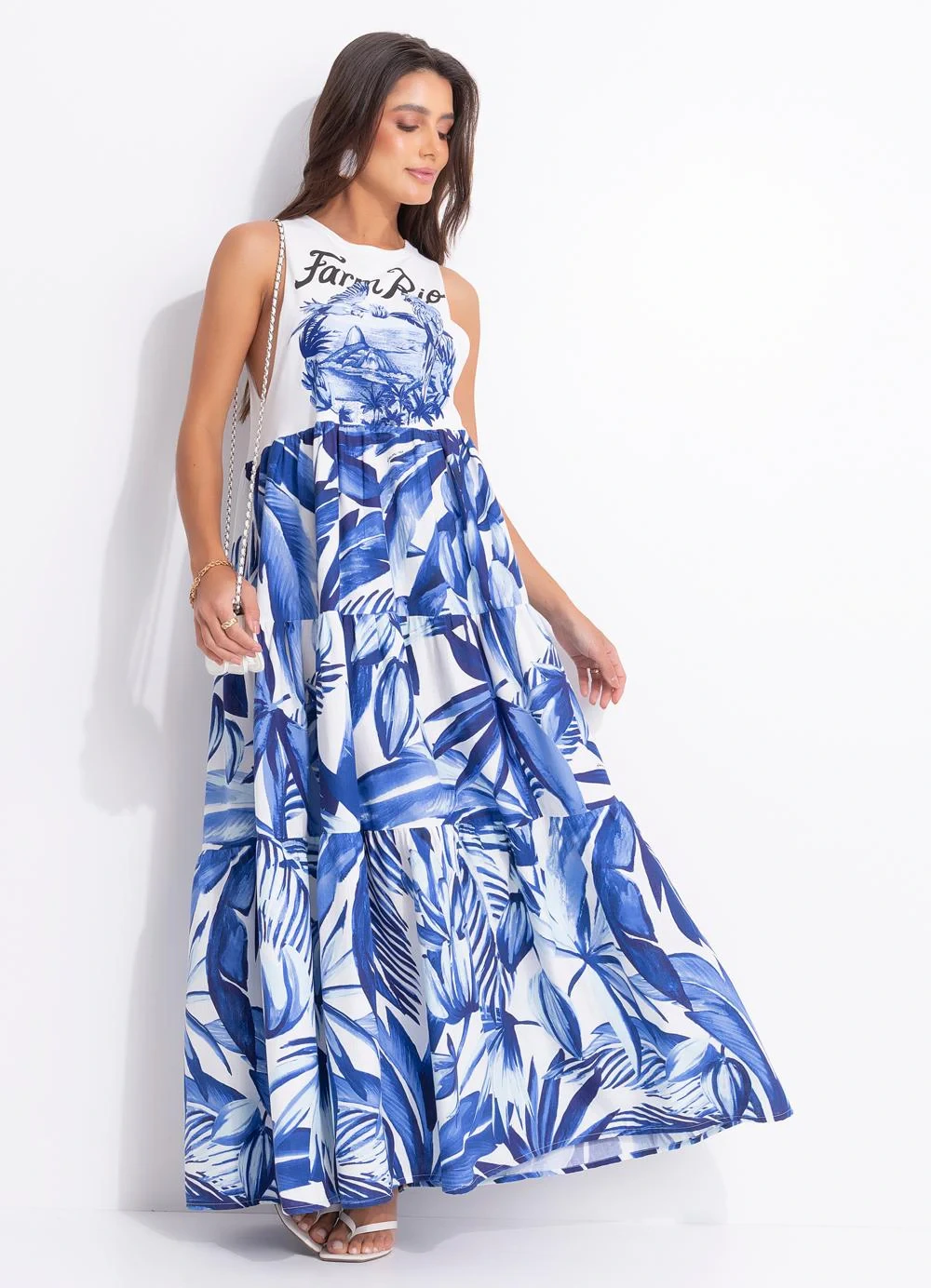 Farm - Vestido Midi Portal Araras Off White