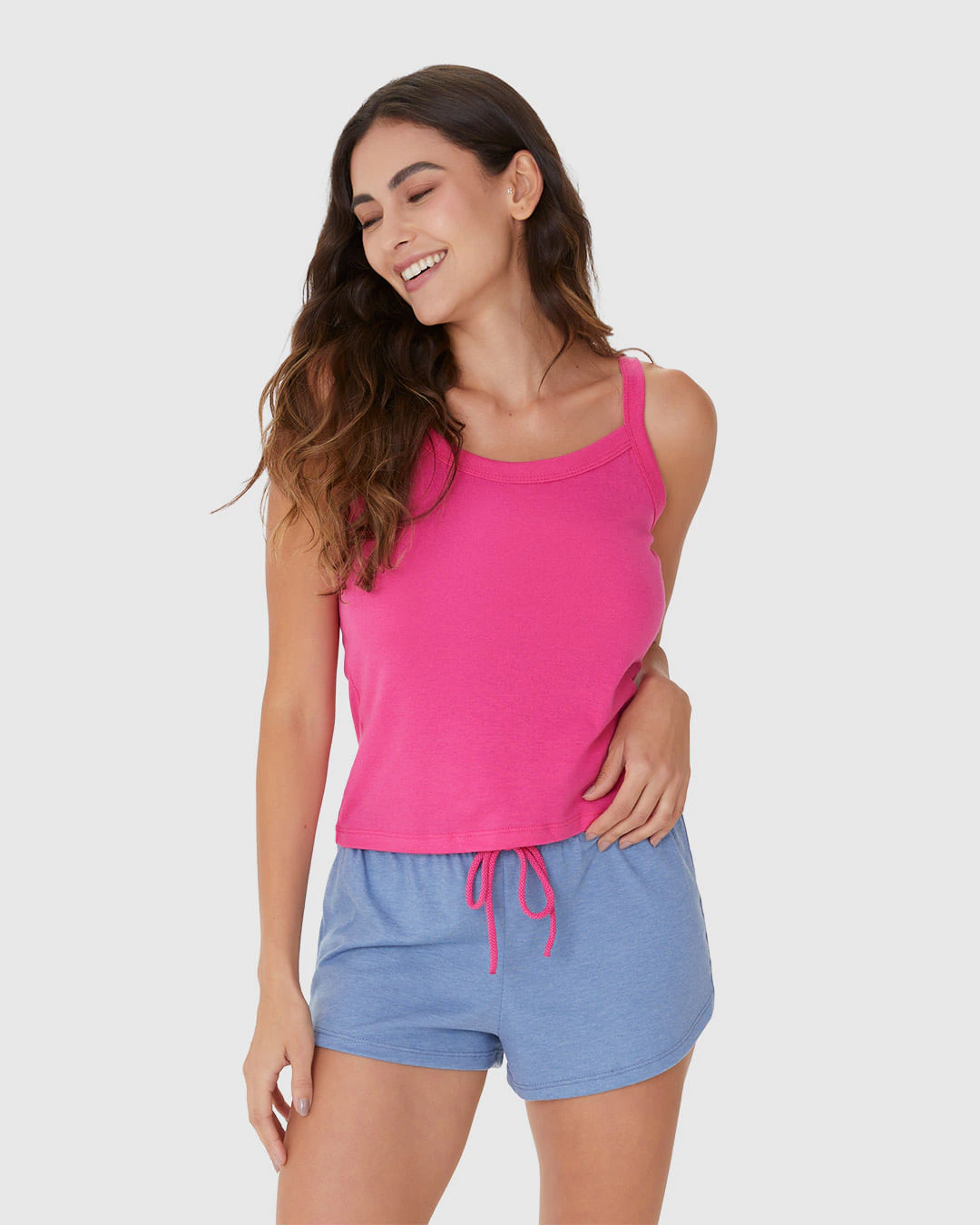 Pijama Feminino Regata Alça Fina E Shorts Em Algodão