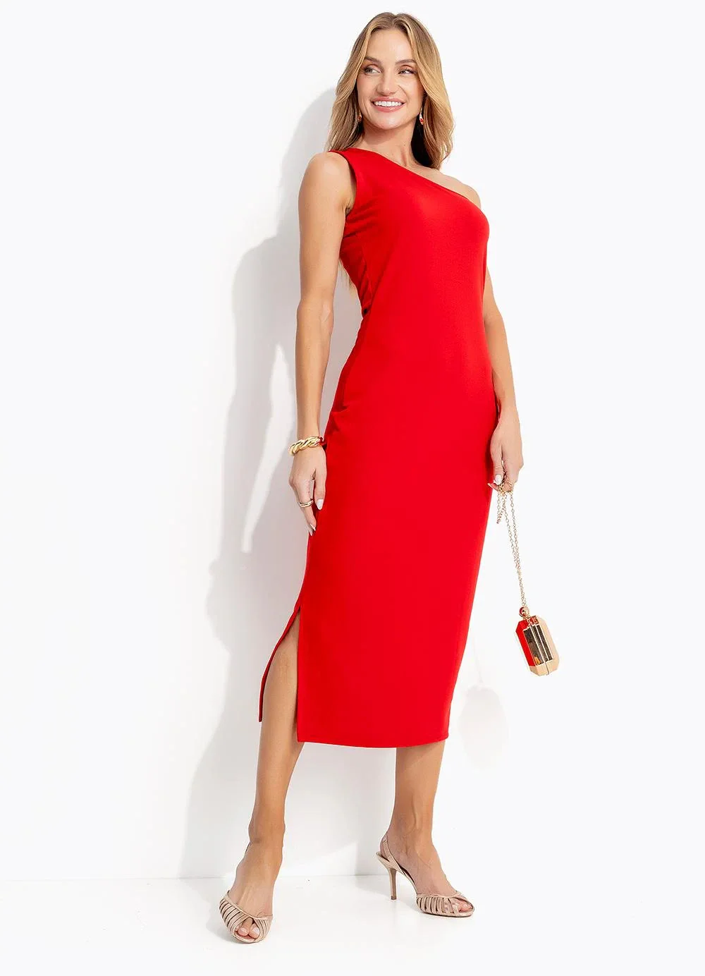 Quintess - Vestido Vermelho em Malha Crepe