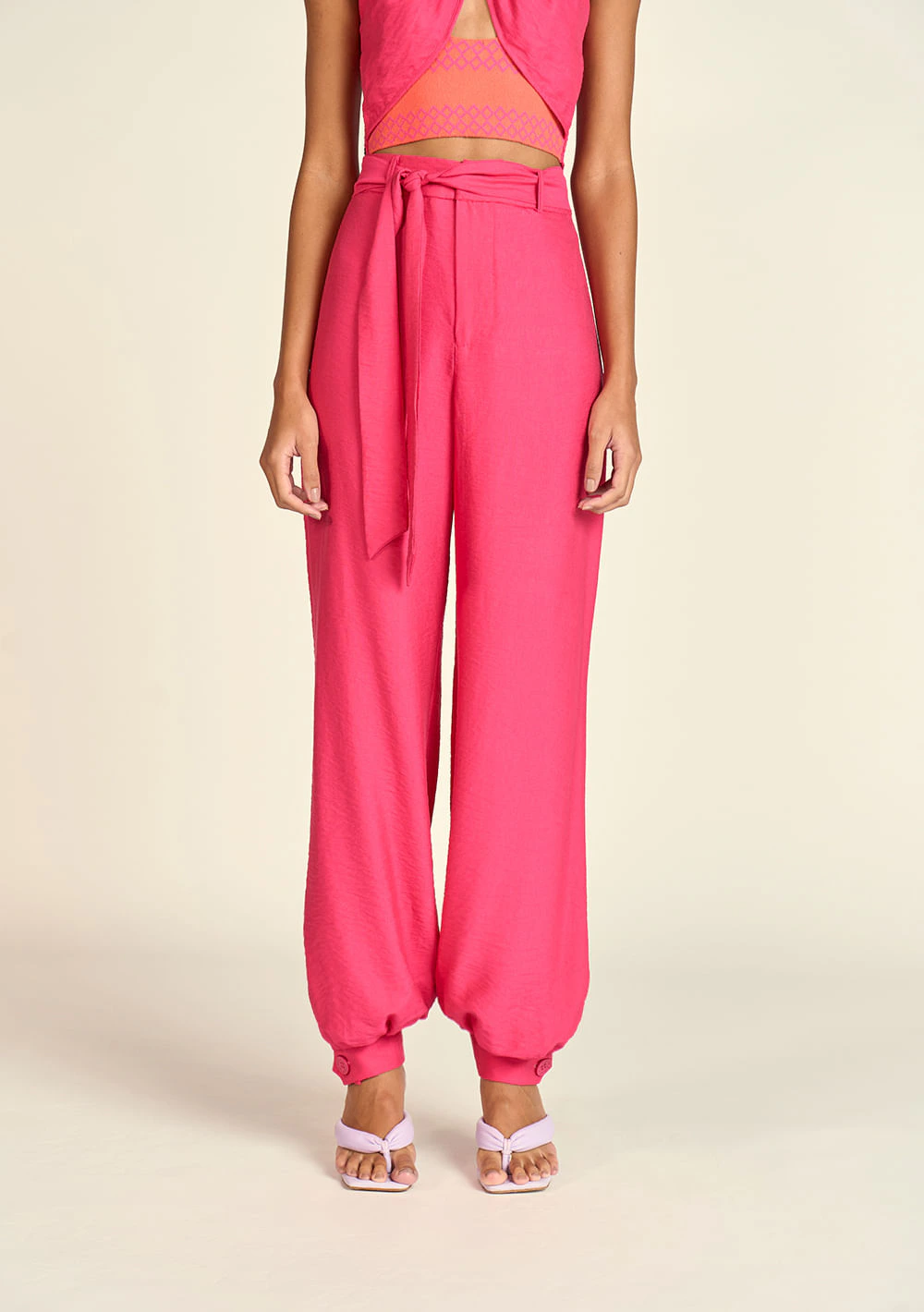 Calça Zinco Jogger Cós Alto Com Faixa Pink