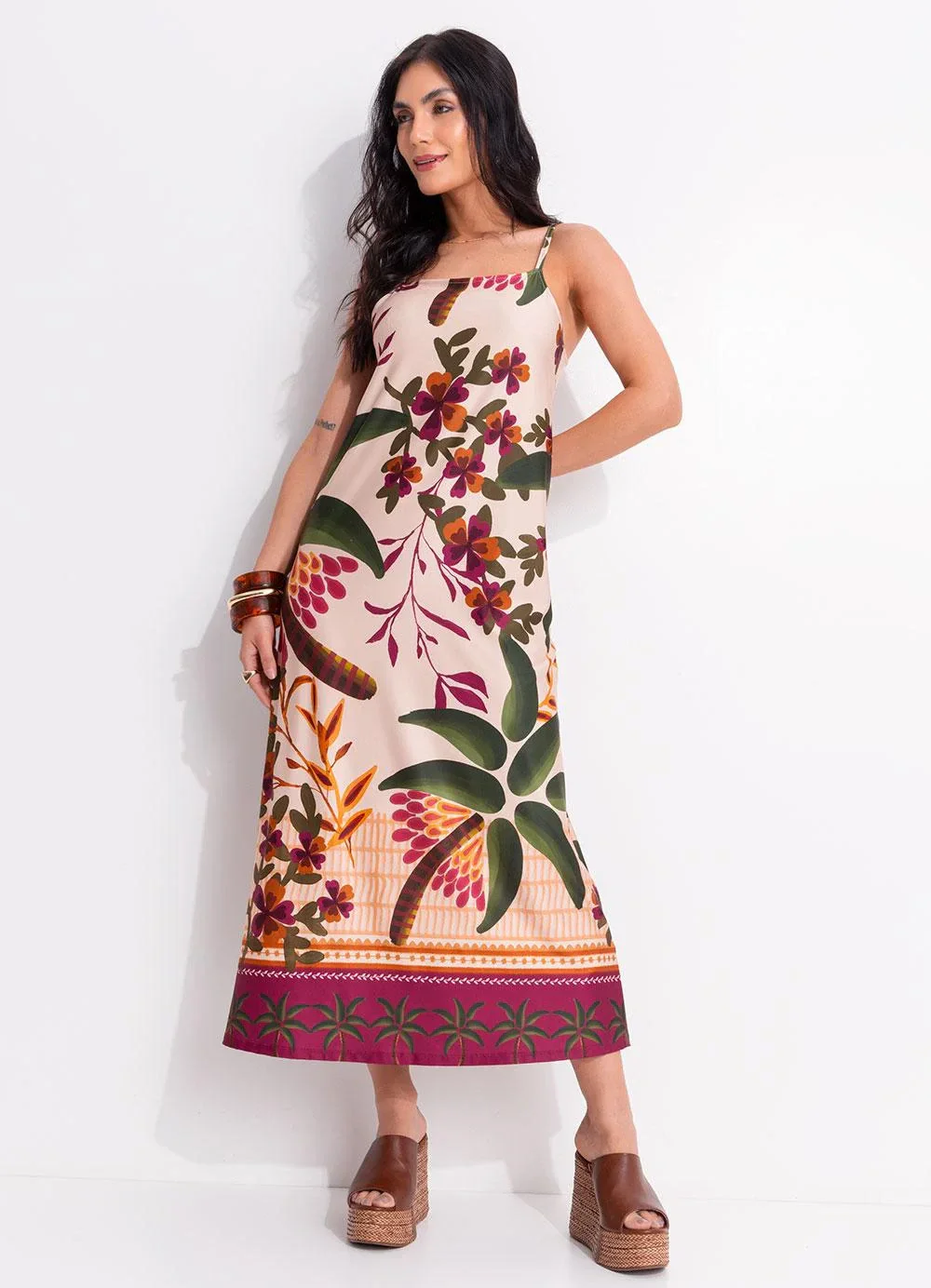 Quintess - Vestido Barrado Tropical em Malha Fria