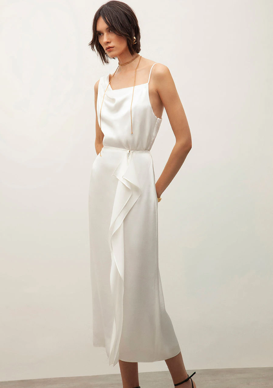Saia Iódice Midi Reta Com Sobreposição Off White