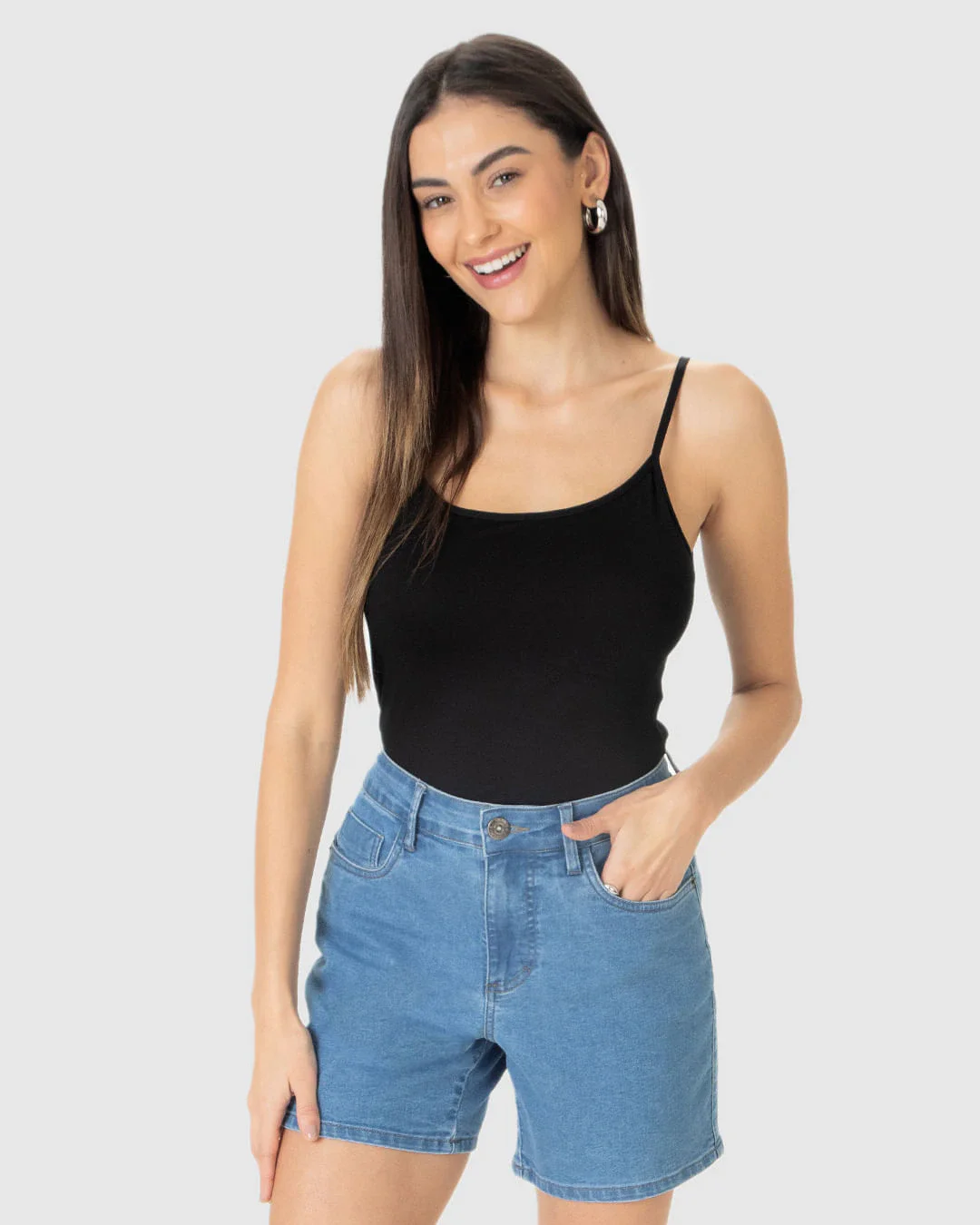 Regata Básica Feminina Decote Redondo Em Viscose Stretch