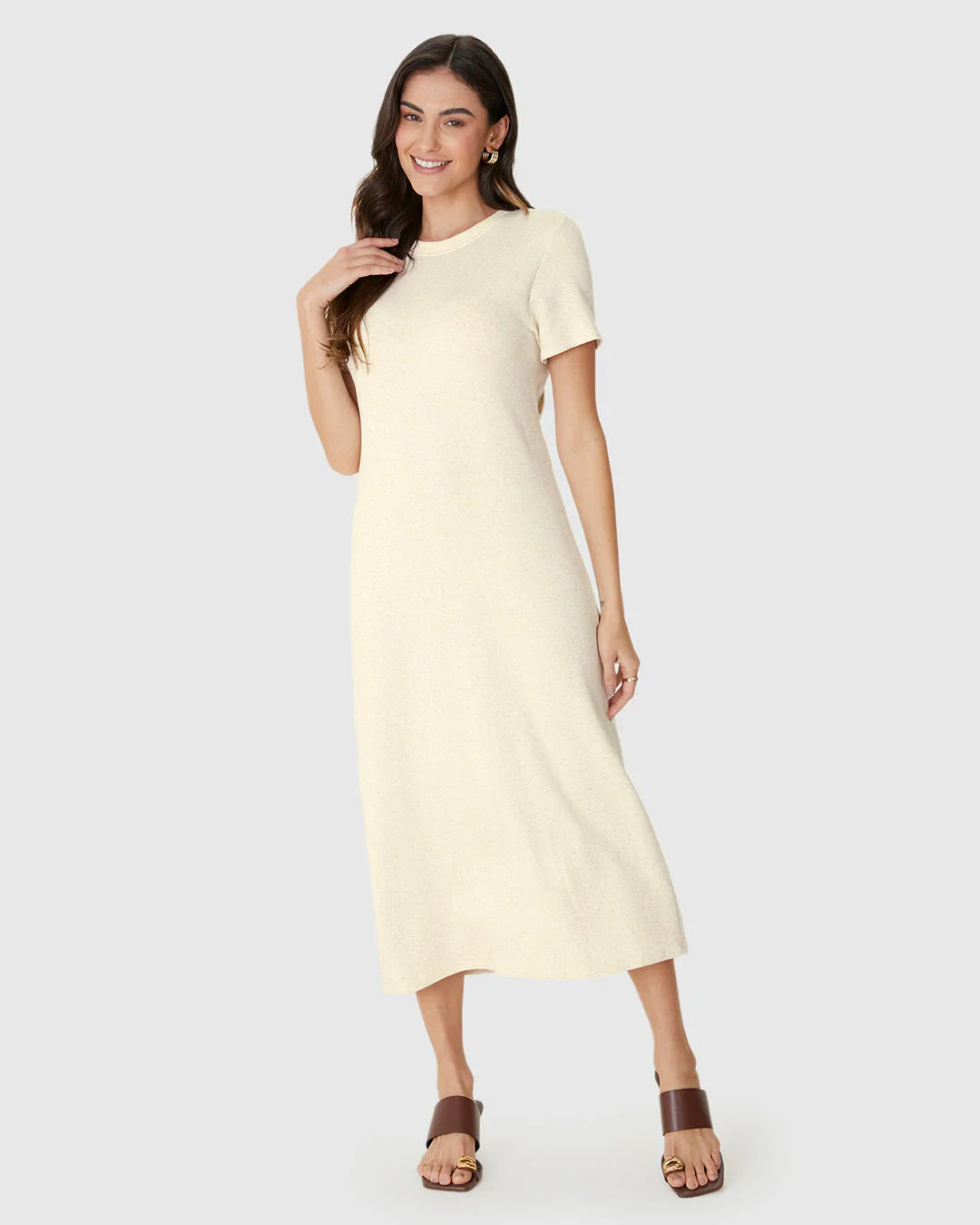 Vestido Midi Feminino Detalhe Vazado Costas Em Moletom Viscolinho Stretch