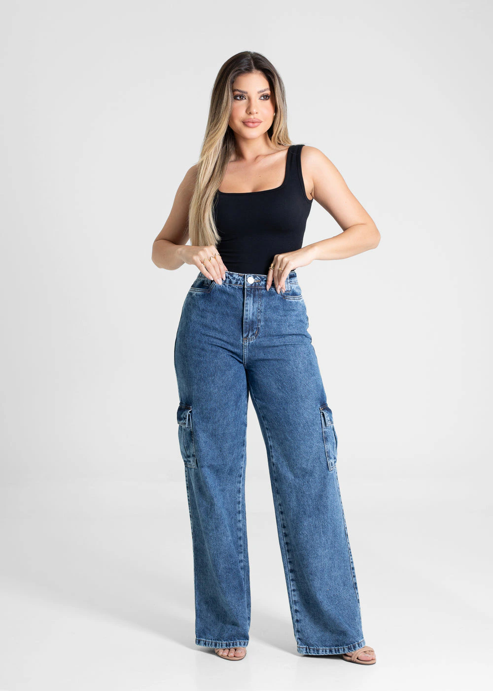 Calça Jeans Sawary Wide Leg Cargo - 280218 AZUL