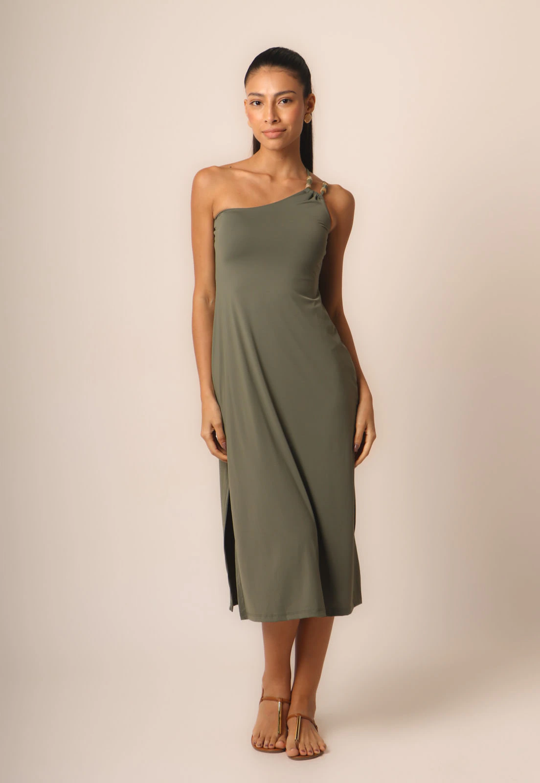 Vestido Fluxy Um Ombro Só Com Aviamento