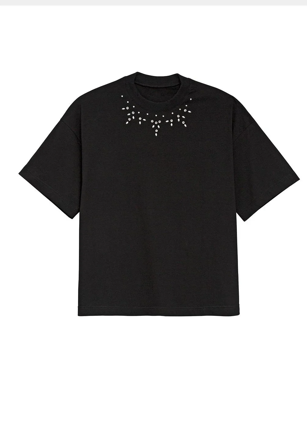 Enfim - Camiseta Feminina Ampla com Pedraria Preto