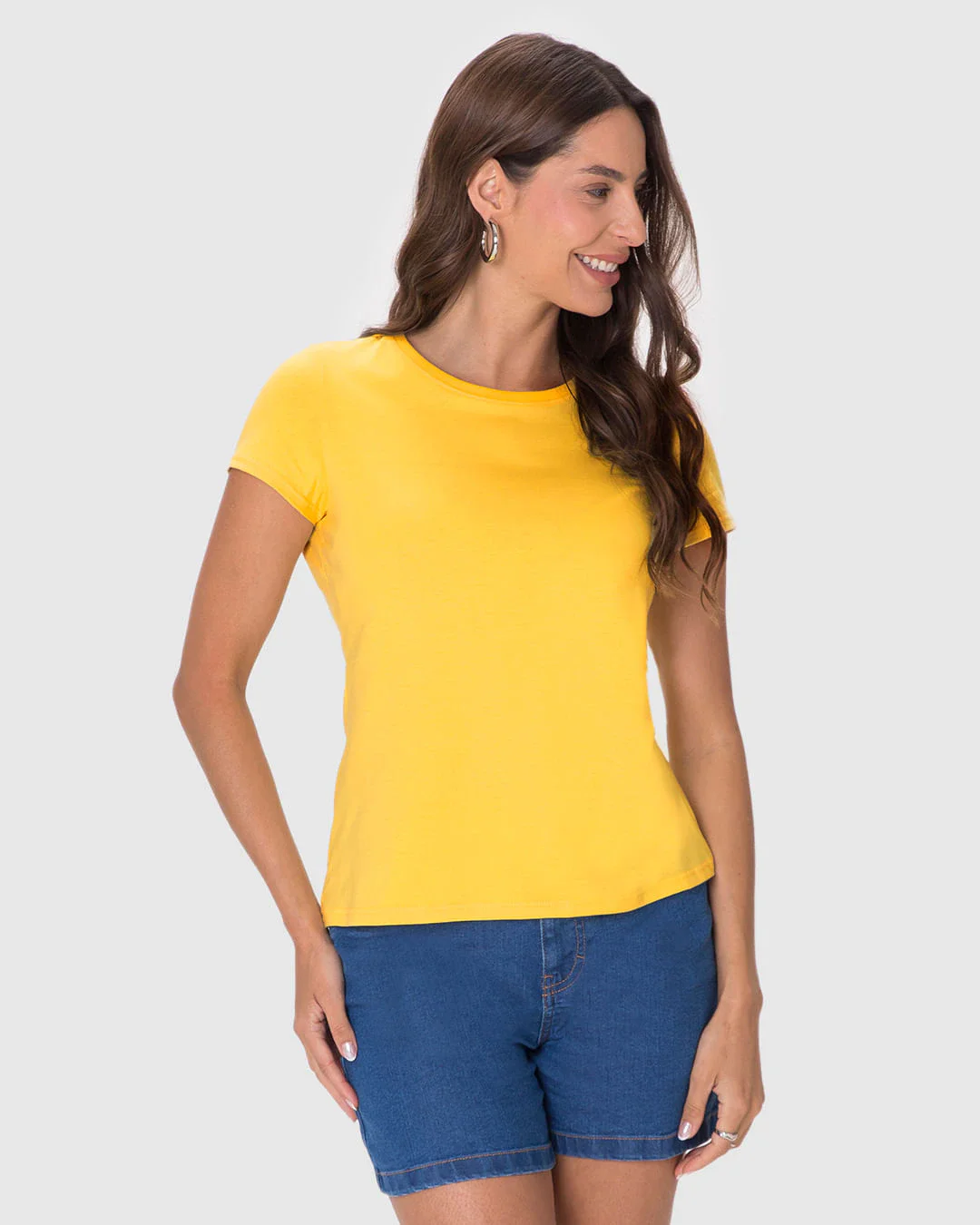 Camiseta Básica Feminina Slim Em Algodão