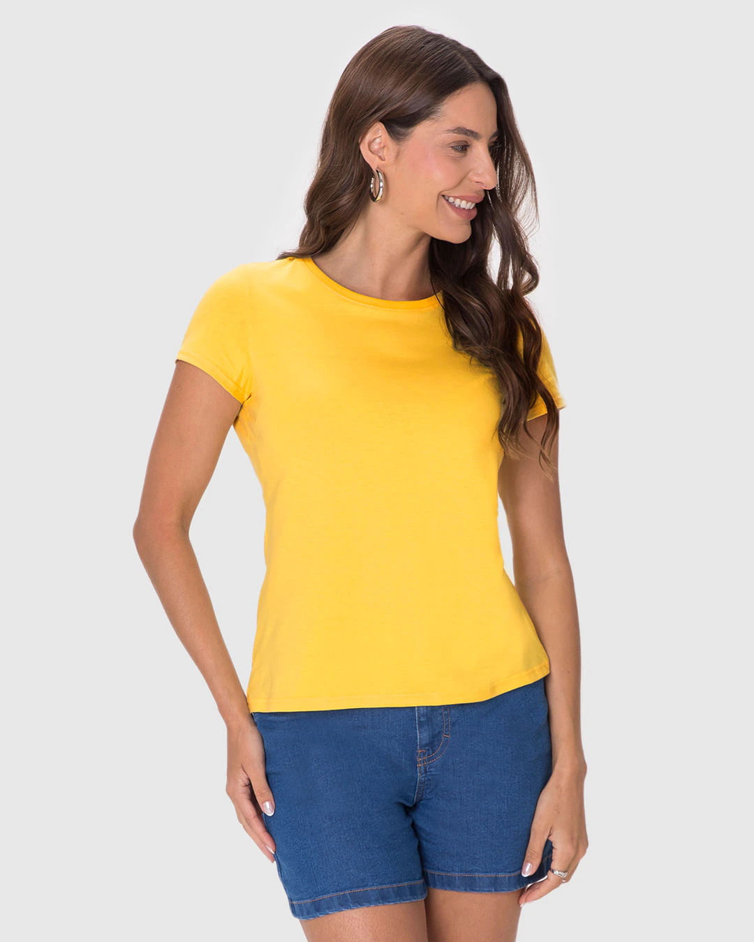 Camiseta Básica Feminina Slim Em Algodão