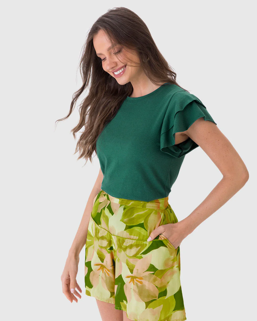 Blusa Feminina Manga Babados Em Malha Linho
