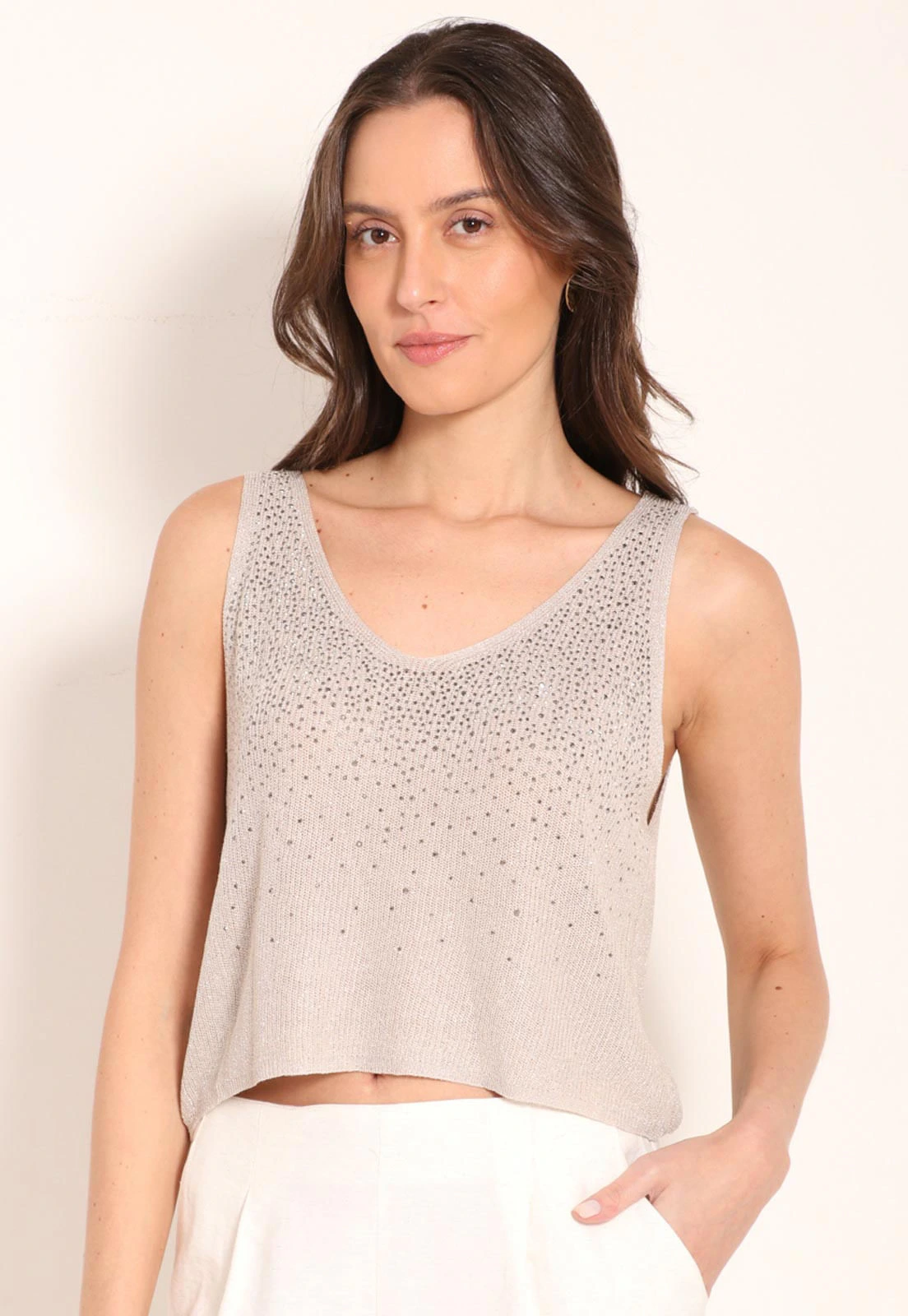 Cropped Regata com Strass Aplicado