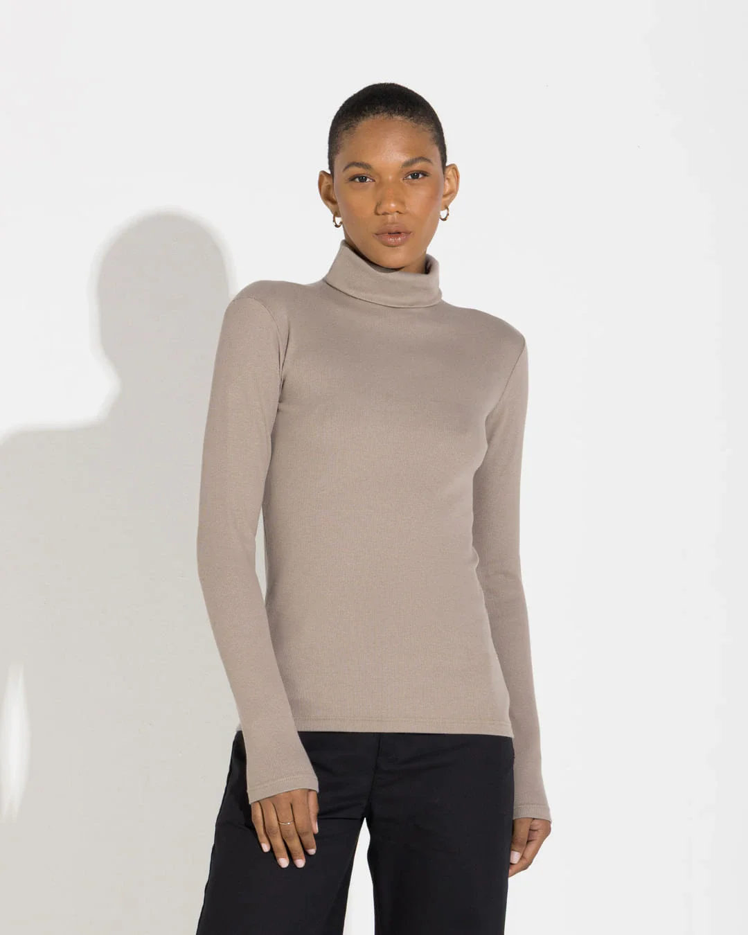 Blusa Canelado Algodão Gola Rolê Feminina