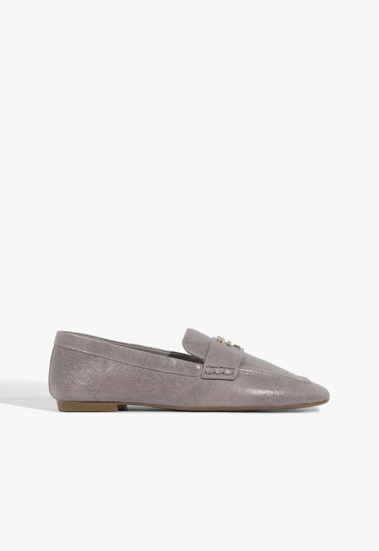 Mocassim Bico Quadrado Couro Cinza