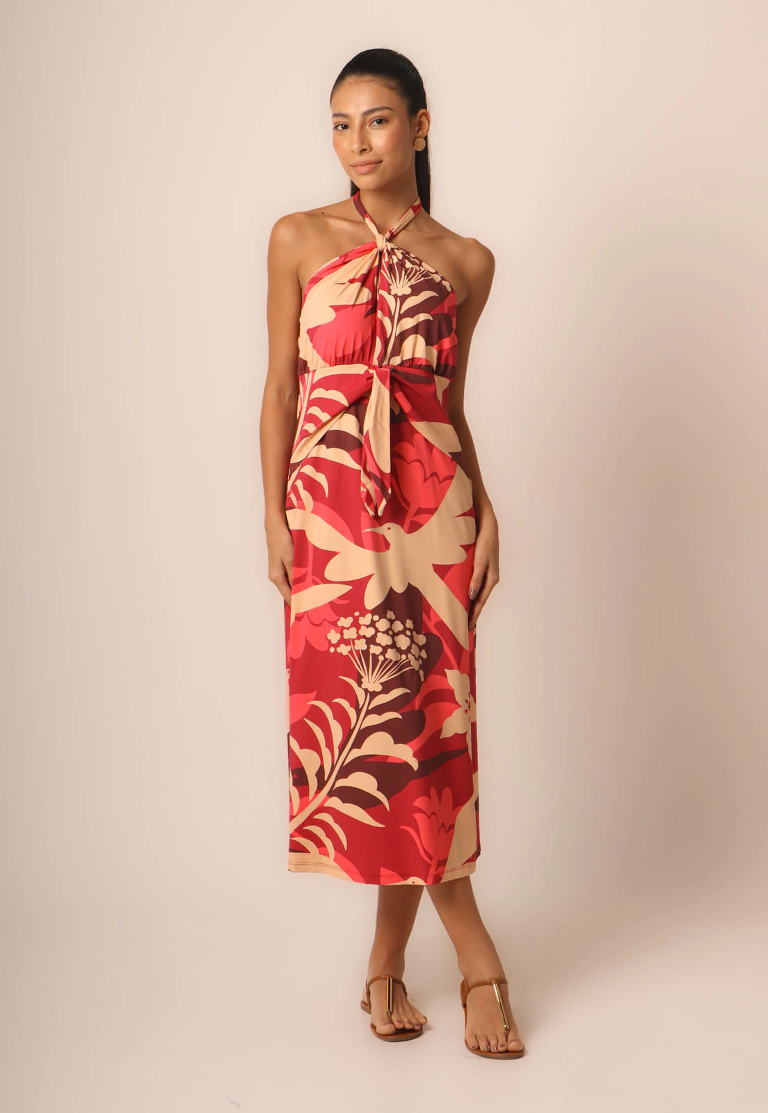 Vestido Fluxy Frente Única Com Faixa - Birds
