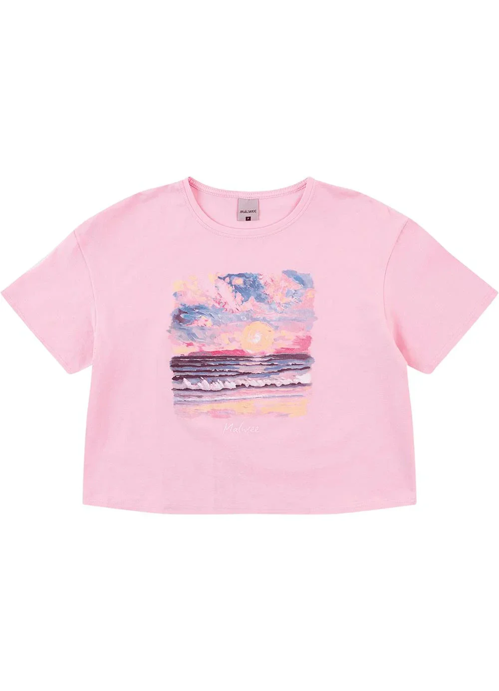 Malwee - Camiseta Cropped Pôr do Sol Rosa Pastel