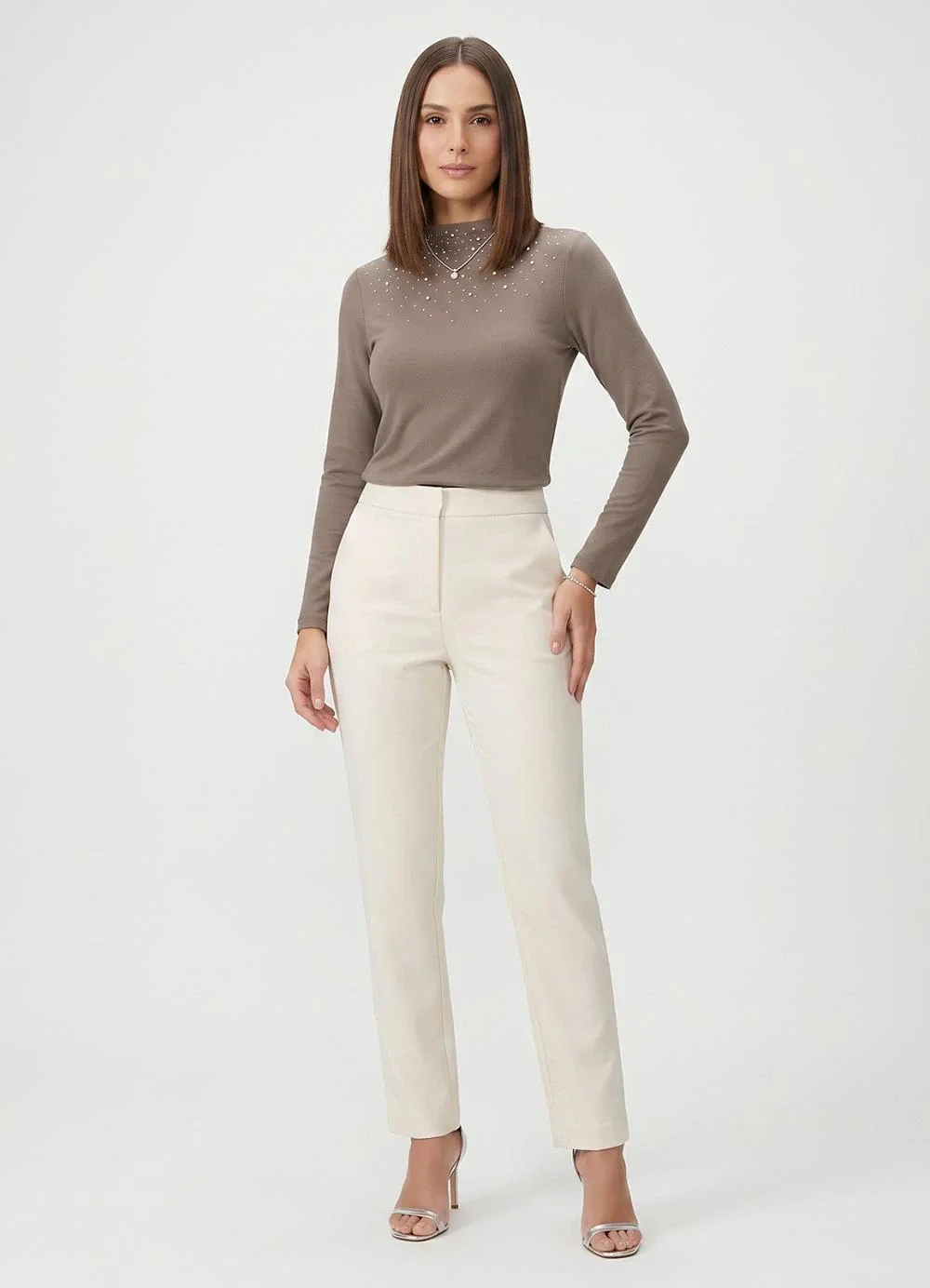 Endless - Blusa Manga Longa com Rebite Marrom