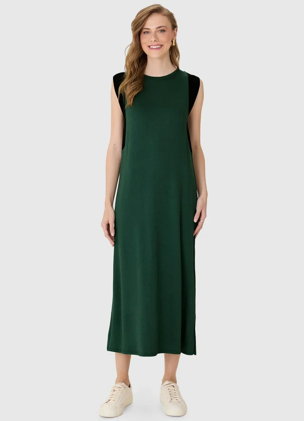 Malwee - Vestido Mídi Reto em Moletinho Verde Militar