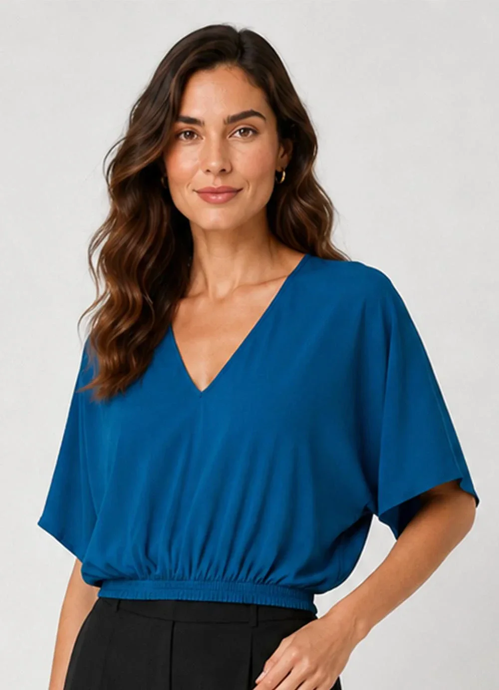 Infinita Cor - Blusa Feminina Viscose Creponada Azul