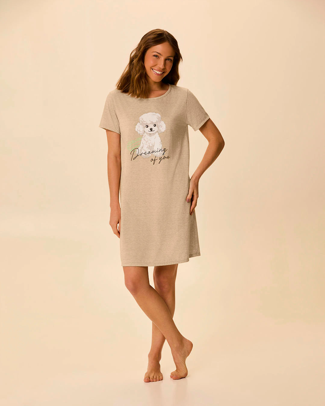 Camisola Feminina Ampla Manga Curta Estampada Em Malha Rajada