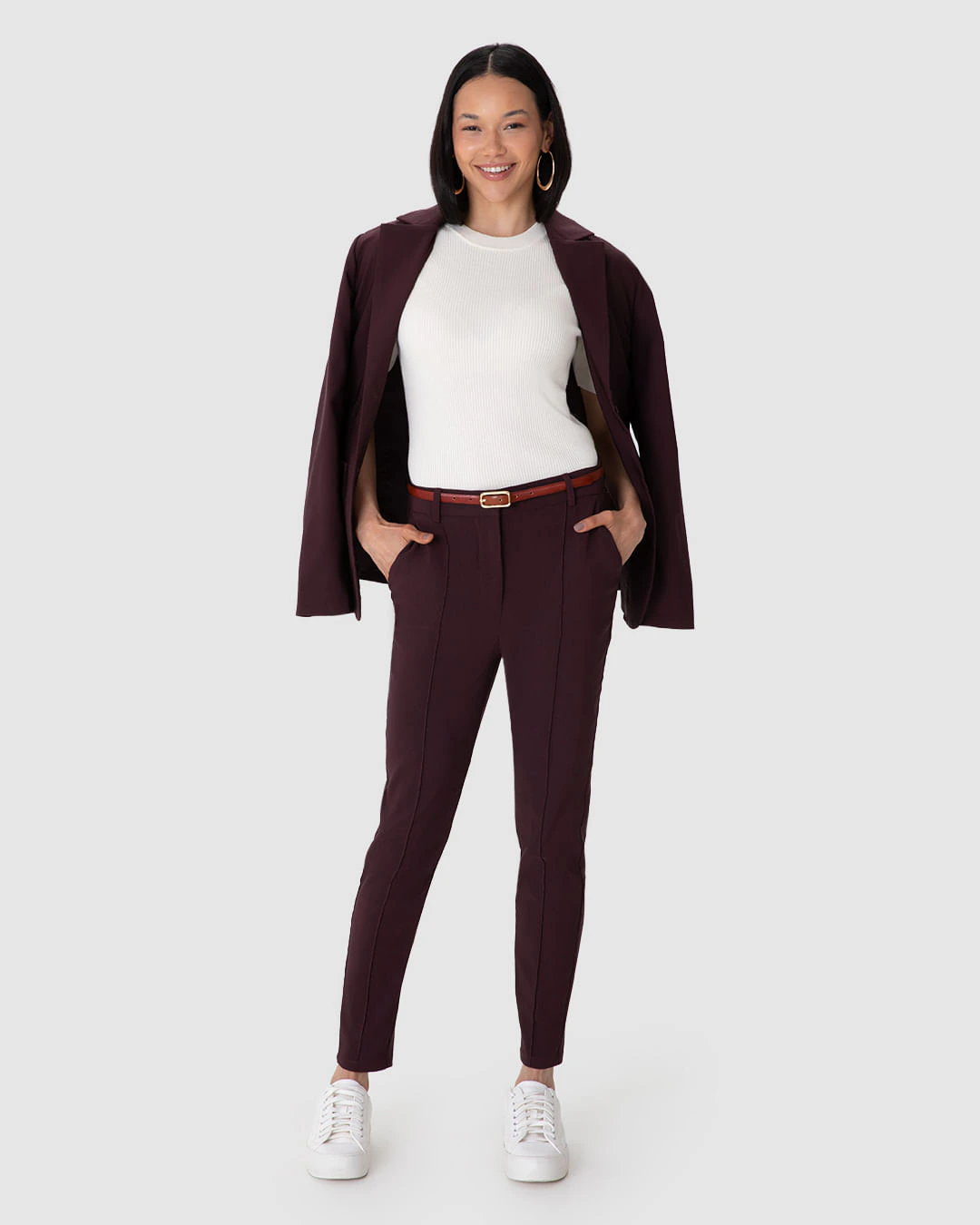 Calça Slim Feminina Alfaiataria Em Viscose Com Elastano