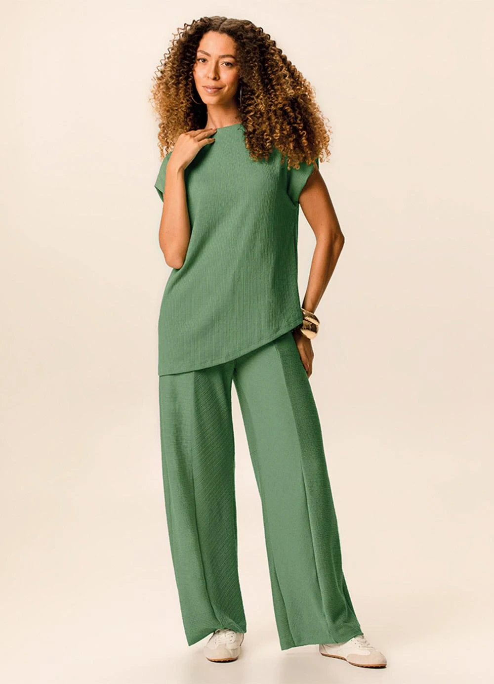 Malwee - Blusa Alongada Texturizada Verde Menta