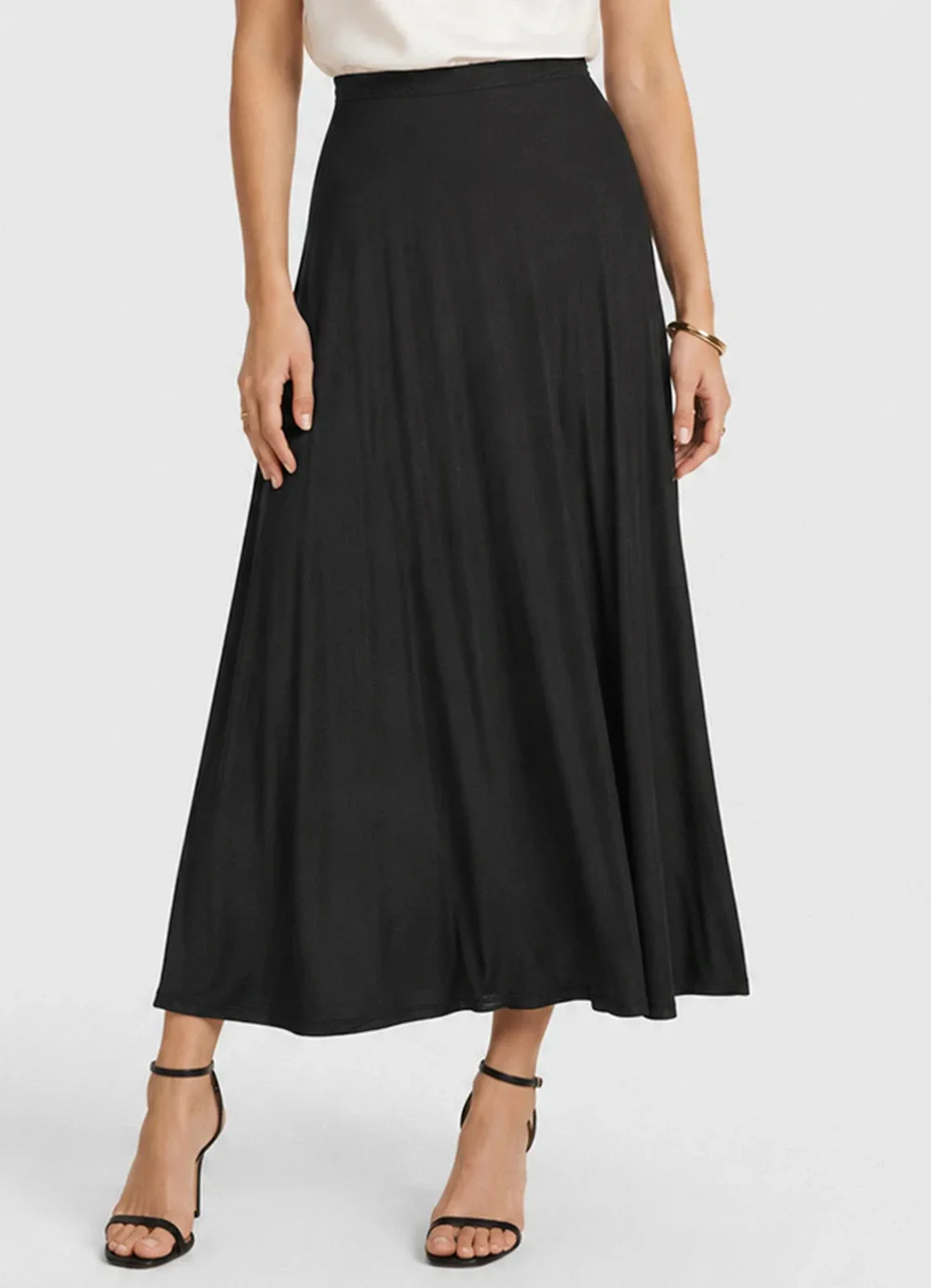 Dianna - Saia Feminina Midi Evase Preto