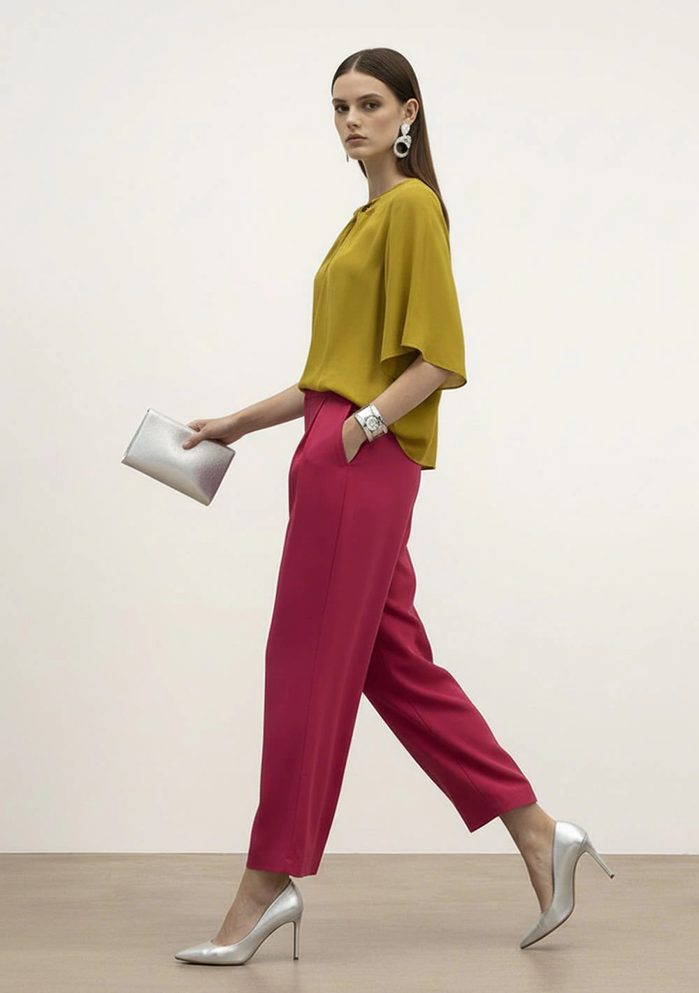 Calça Reta Alta Rosa