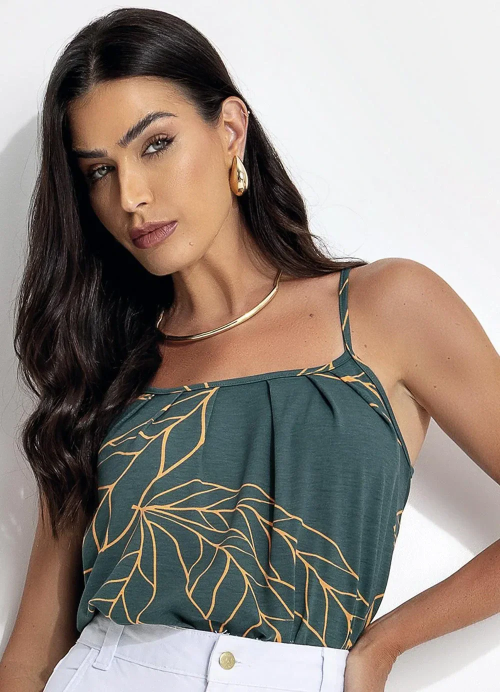 Quintess - Blusa de Alça Folhagem Verde