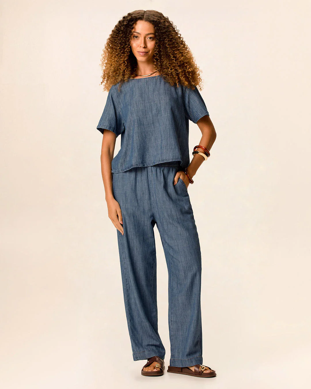 Blusa Feminina Box Larga Manga Curta Em Jeans Leve