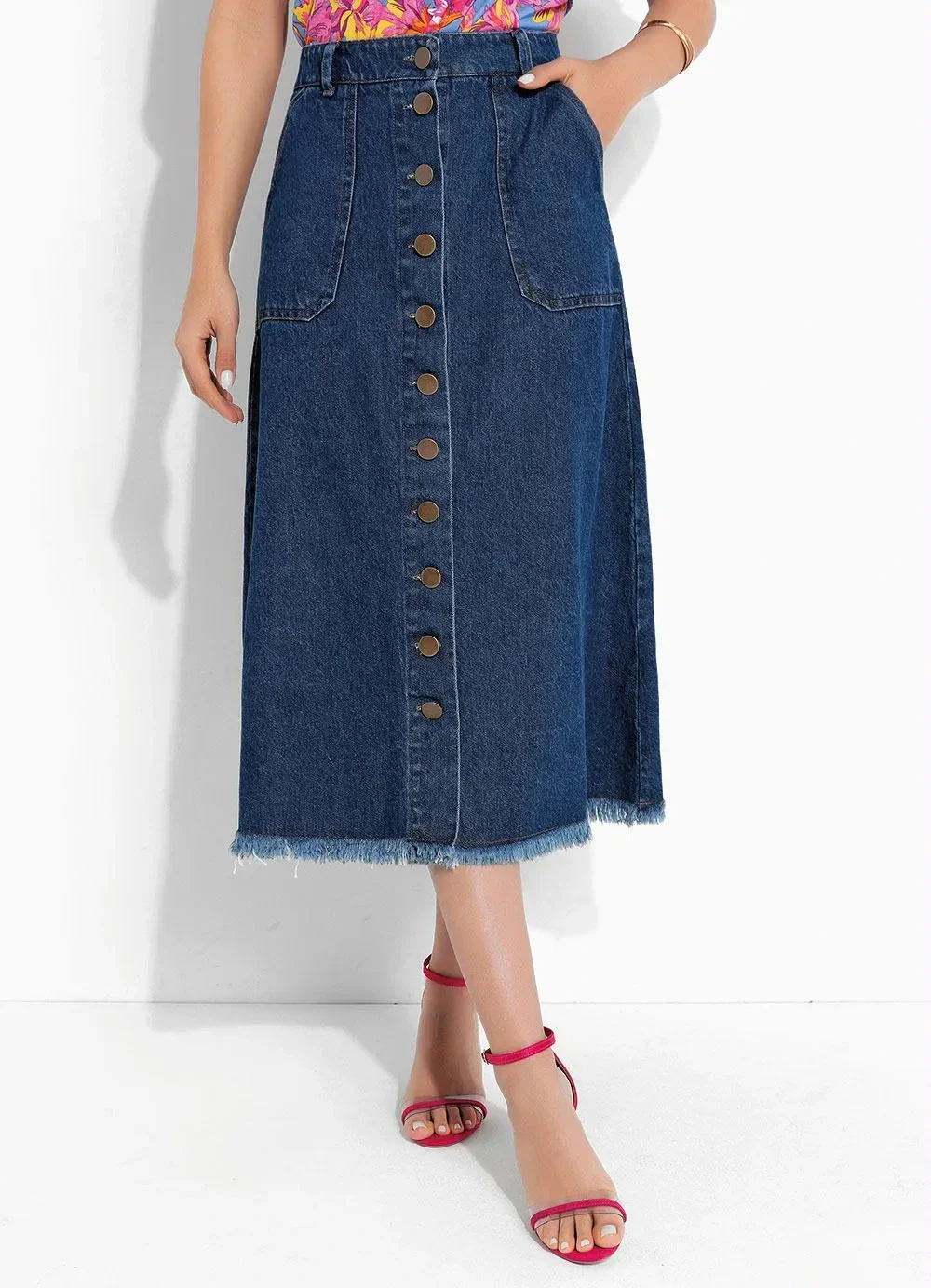 Rosalie - Saia Jeans com Botões
