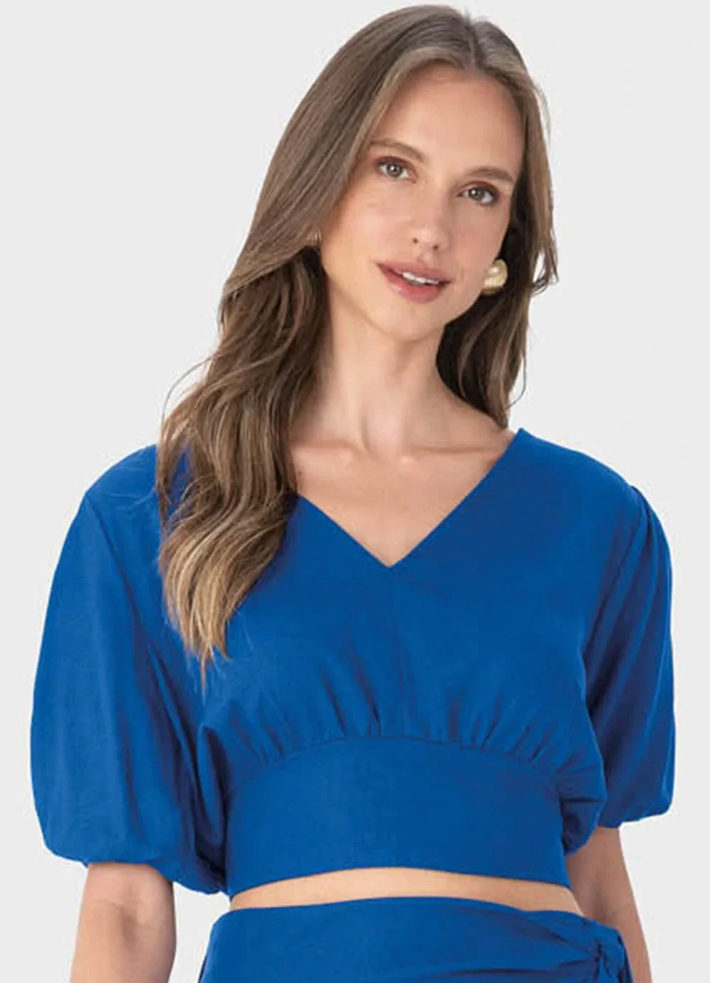 Malwee - Blusa Azul Cropped com Amarração