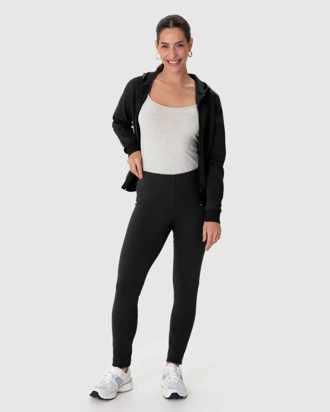 Calça Legging Básica Feminina Em Moletom Stretch Flanelado