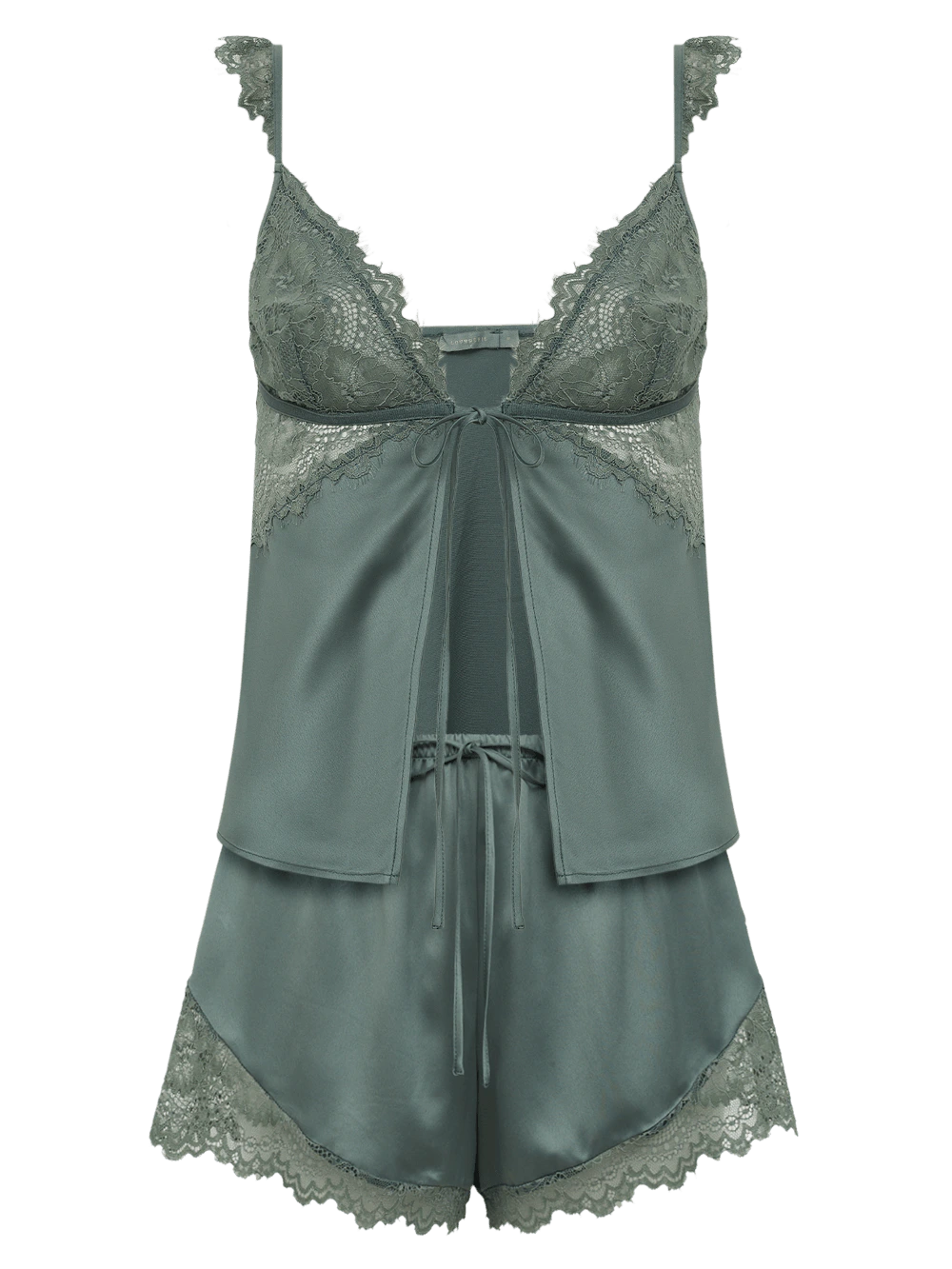 Shortdoll Cetim Renda Mila Verde Laurel Wreath