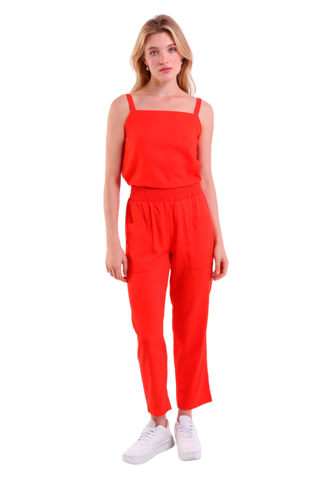 Calça De Linho Temples Reta Com Bolsos